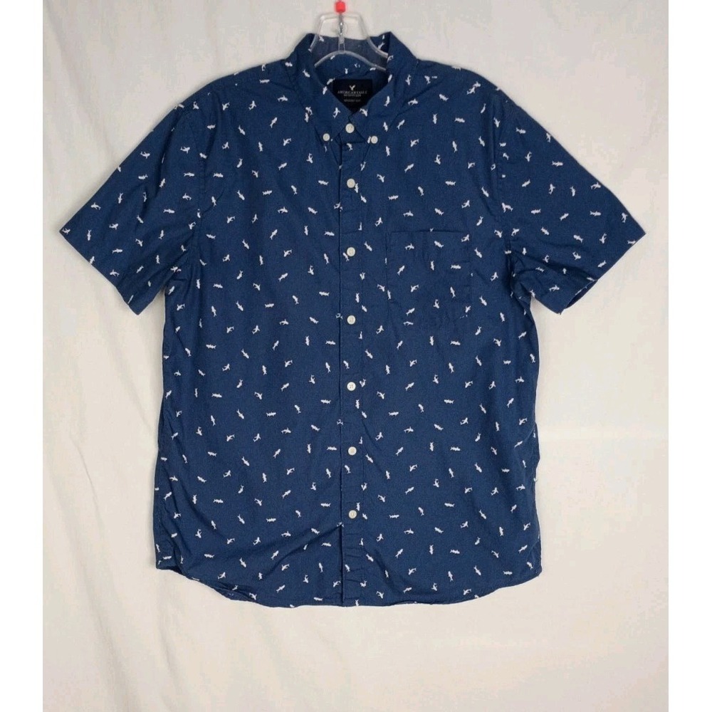 American Eagle Outfitters Blue Seriously Soft Men's L Shark Button Down Shirt